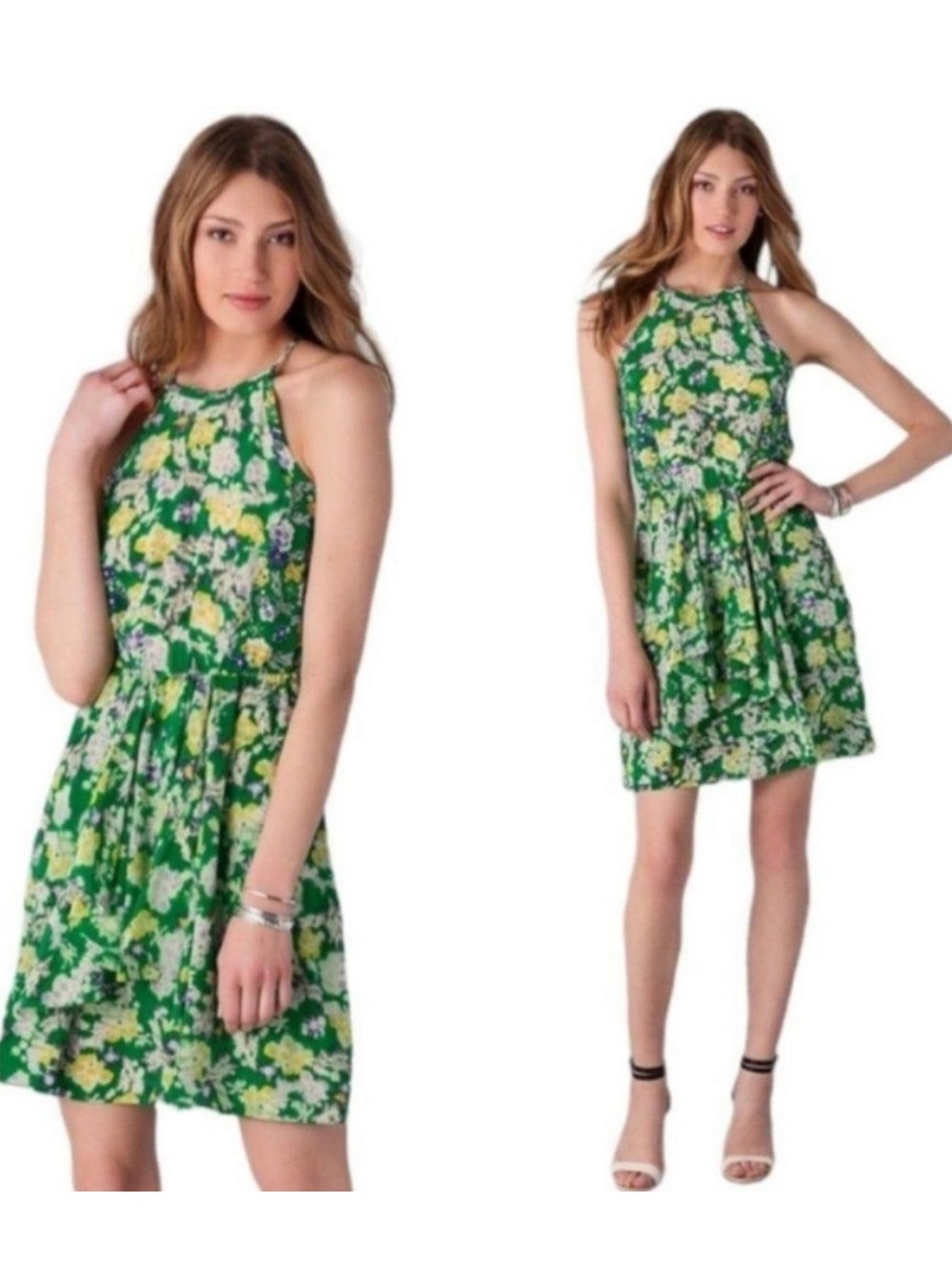 Rebecca Taylor Green Floral Halter Mini Dress Silk Size 6